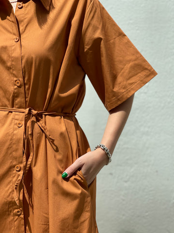 Pocket Shirt Dress Brick