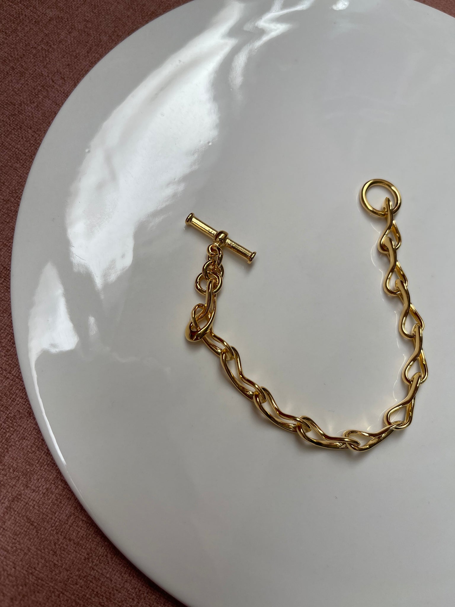 925 Silver Organic Buckle T Ring Bracelet Gold