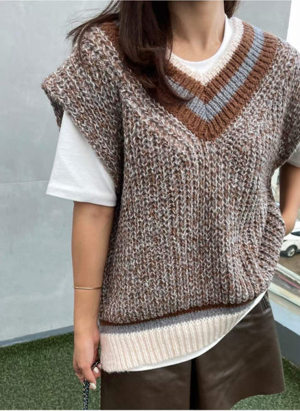 Oversize Marble Knit Vest Caramel