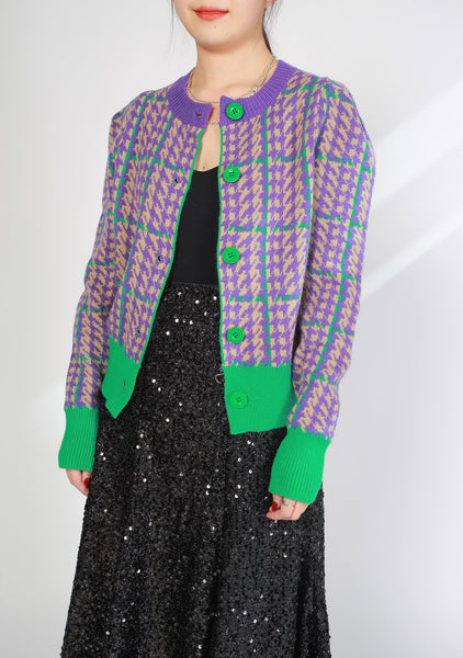 Houndstooth Colour Cardigan Green