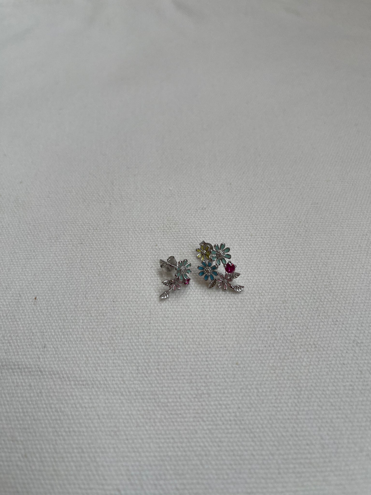 925 Silver Asymmetric Colour Flower Earrings
