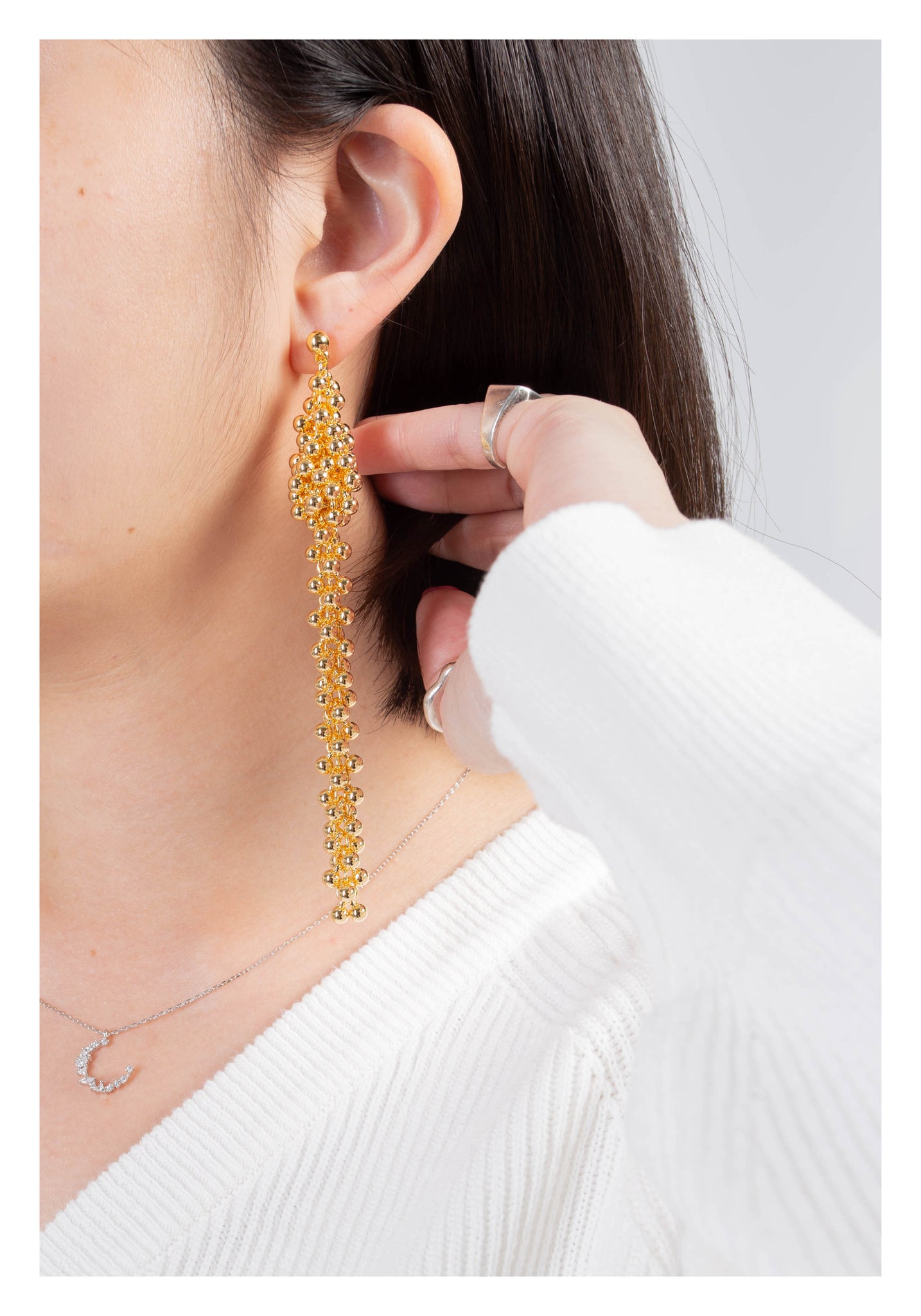 Beads Cluster Asymmetric Earrings Gold