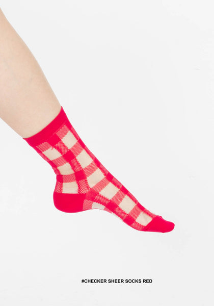 Checker Sheer Socks Red