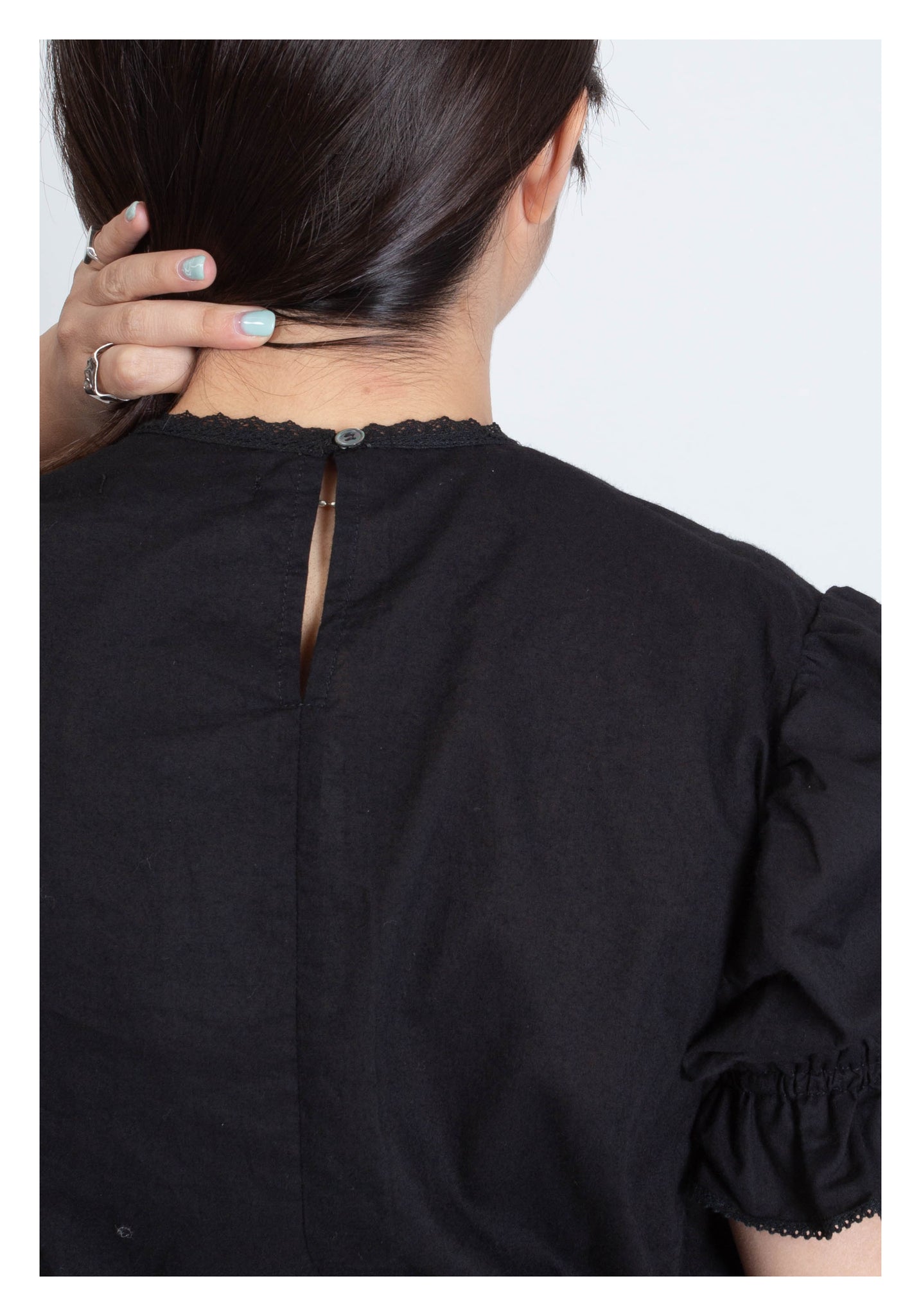 Drawstring Collar Blouse Black - whoami