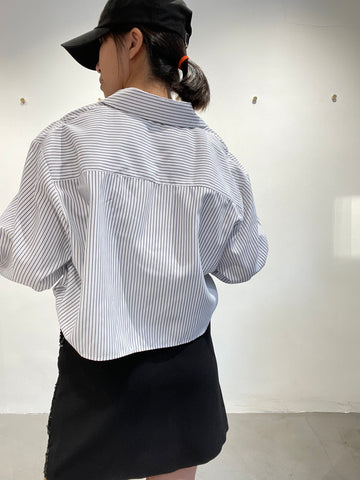 Premium Cropped Strip Shirt White