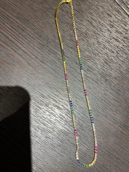 925 Silver Sparkle Rainbow Necklace Gold