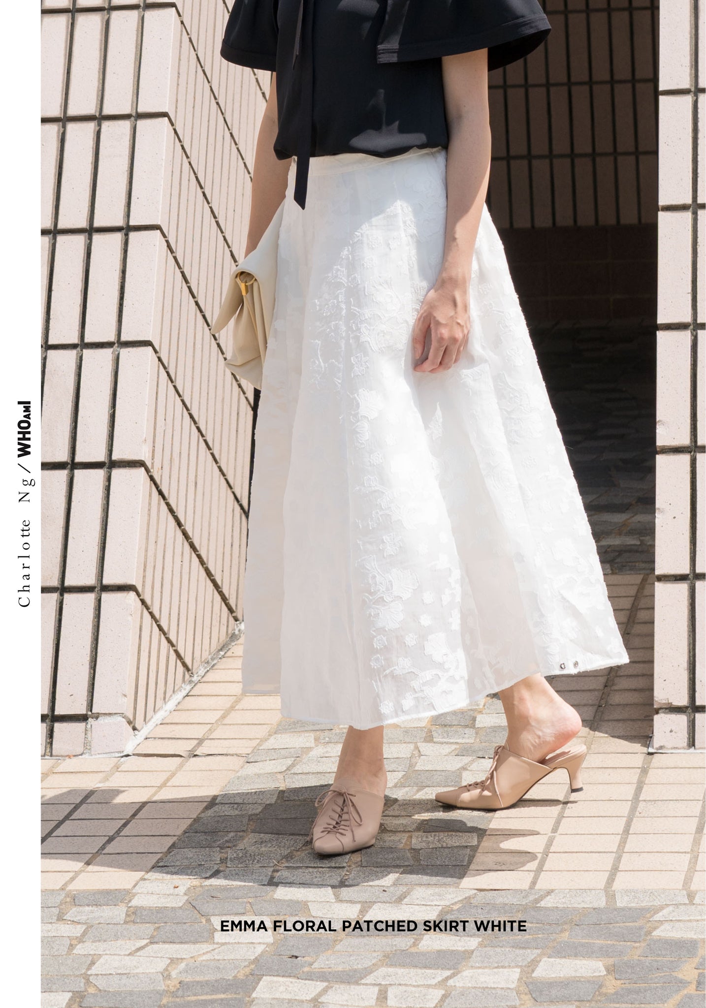 Emma Floral Patched Skirt White - whoami