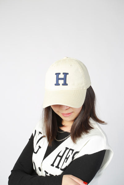 Washed Embroidered H Cap Beige