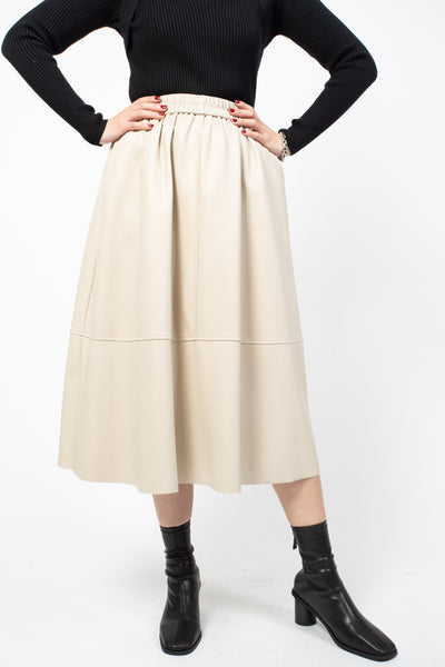 Faux Leather Pocket A-Line Skirt Ivory