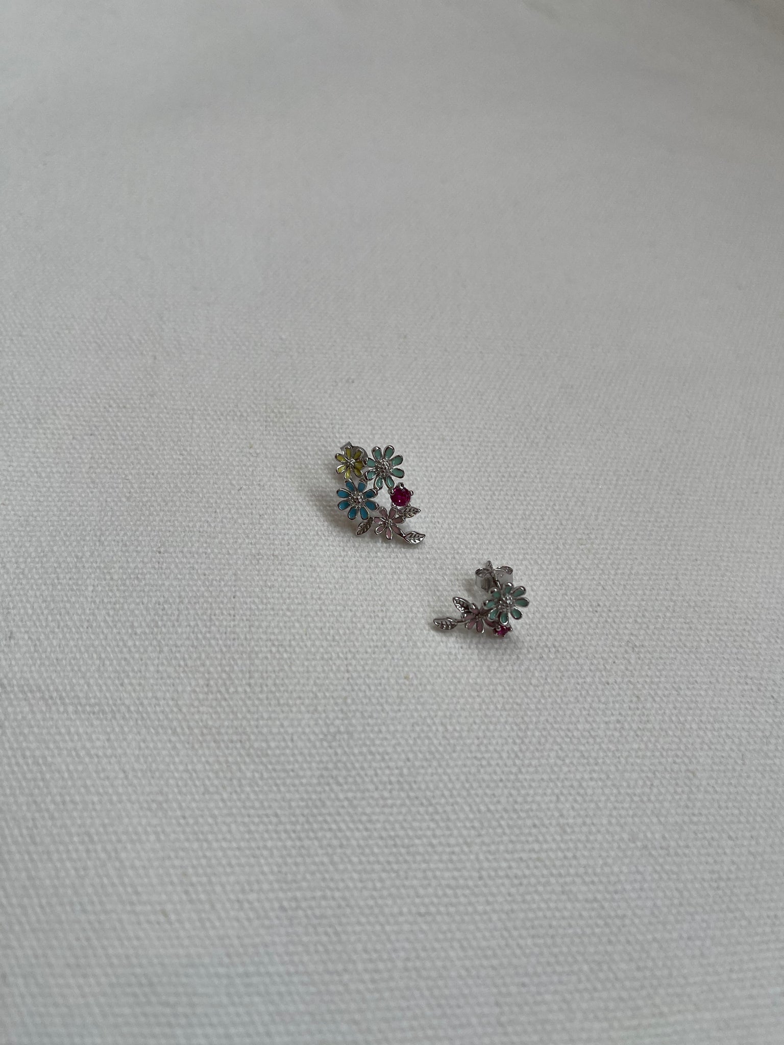925 Silver Asymmetric Colour Flower Earrings