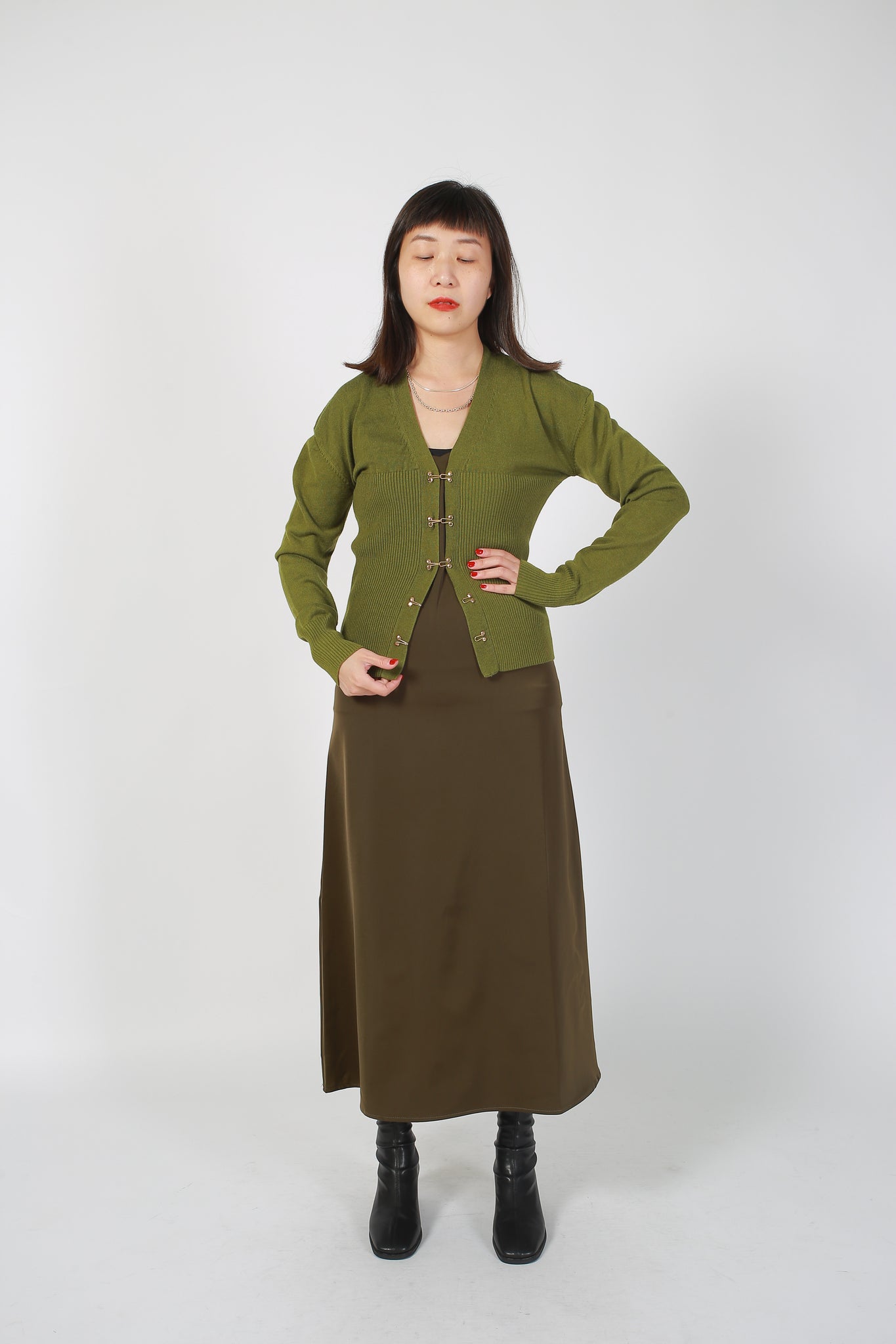 Corset Button Cardigan Olive