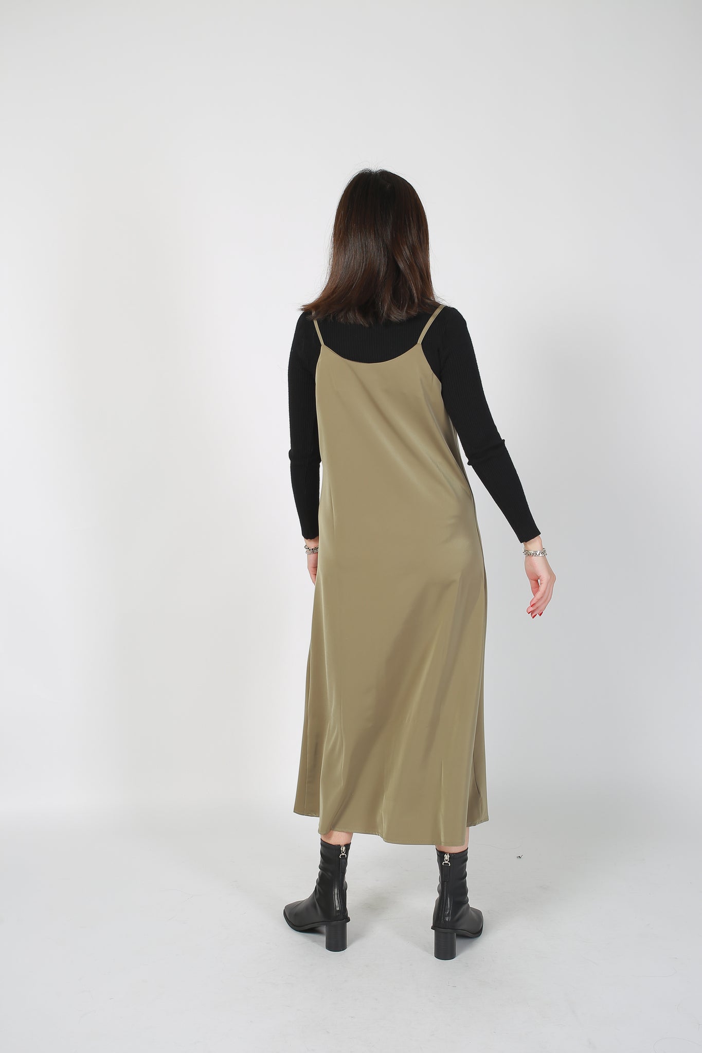 Essential Satin Slip Dress Khaki