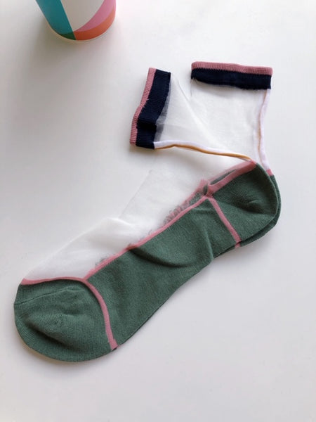 See Through Simple Line Socks Green - whoami