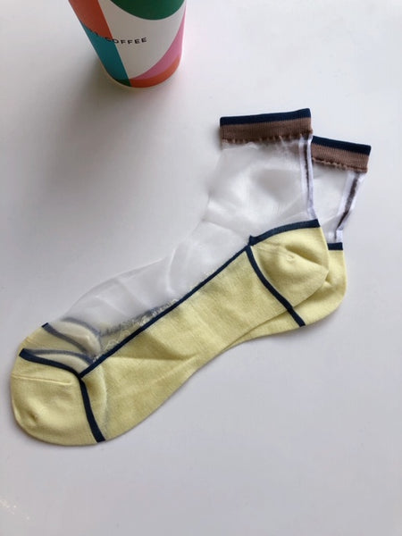 See Through Simple Line Socks Yellow - whoami