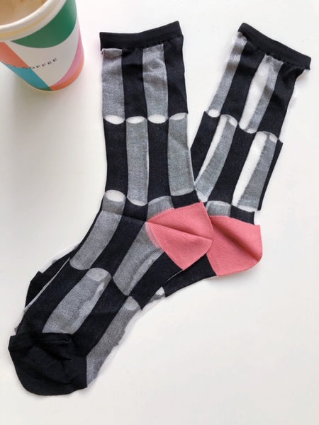 See Through Level Pattern Socks Black - whoami