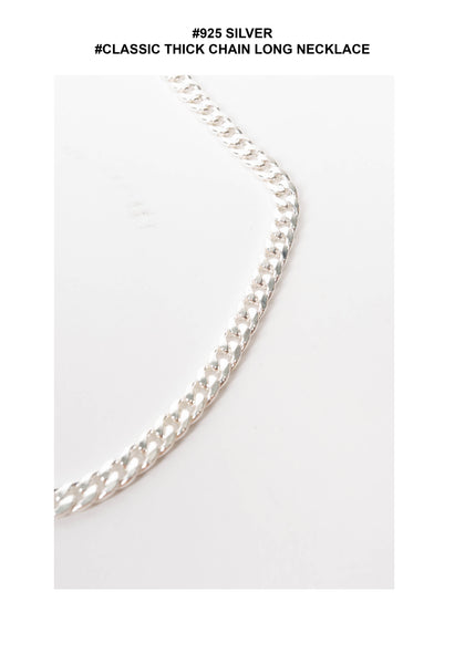 925 Silver Classic Thick Chain Long Necklace