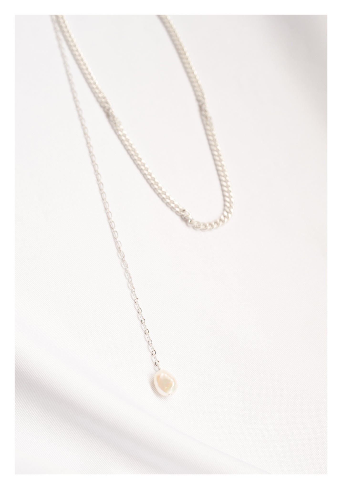 Matt Single Long Dripping Pearl Necklace Silver - whoami