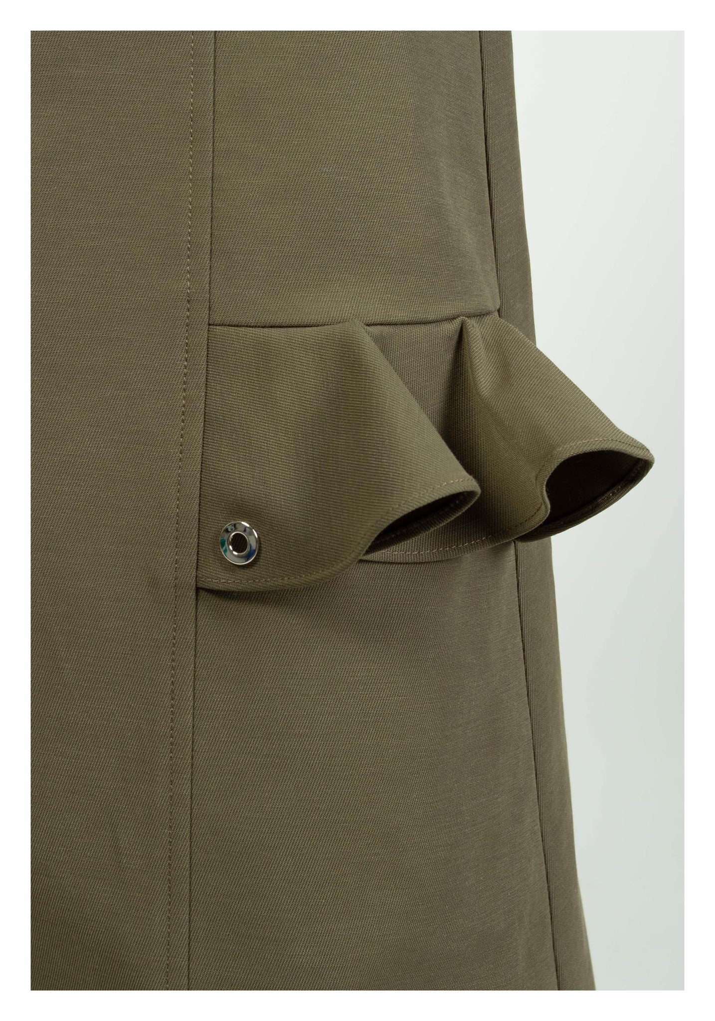 Ruffle Trims Just Fit A-Line Skirt Military Green