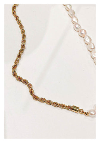 Mixed Fresh Water Pearl Twisted Necklace Matt Gold - whoami