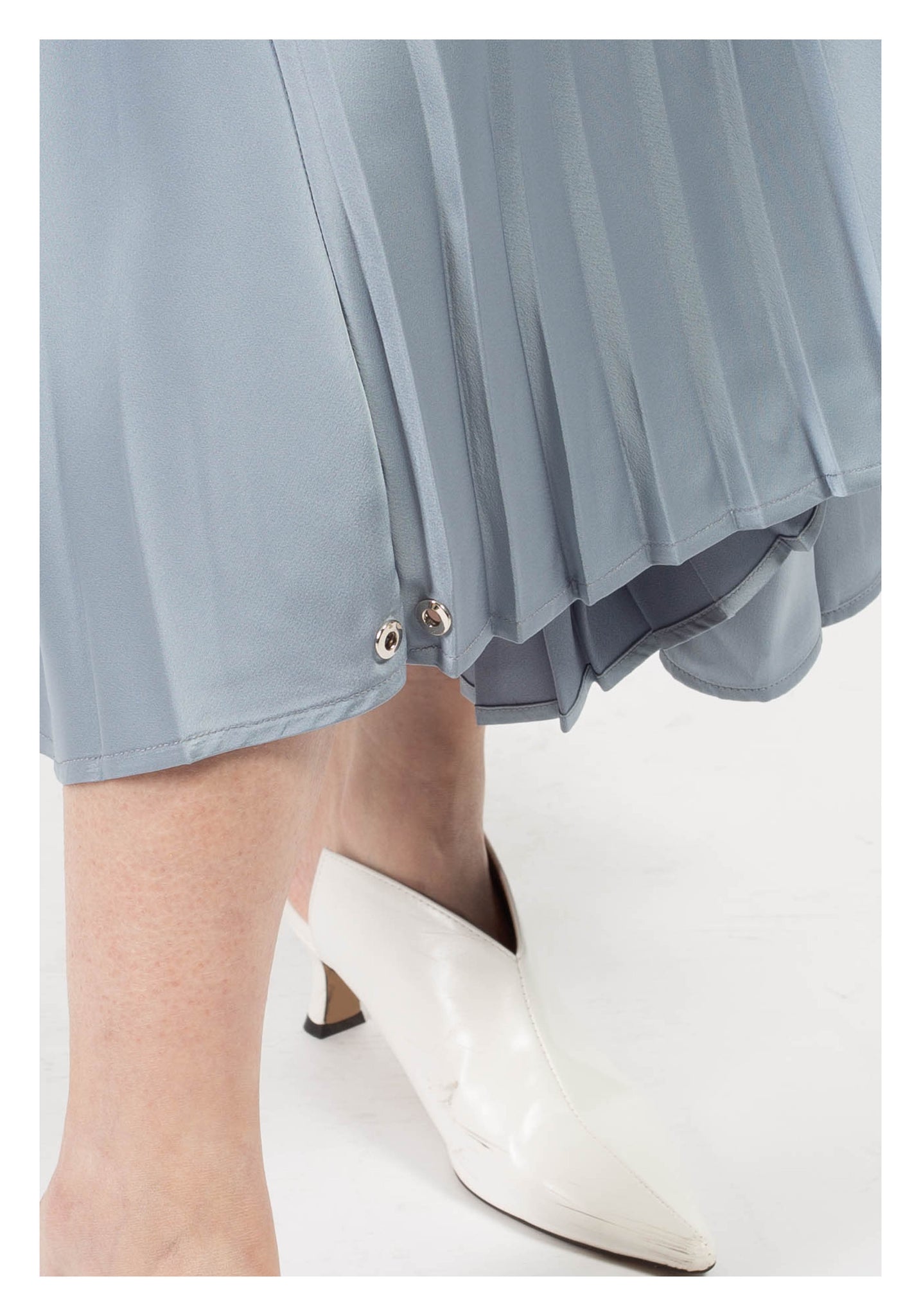 Mixed Pleats Drape Skirt Grey Blue