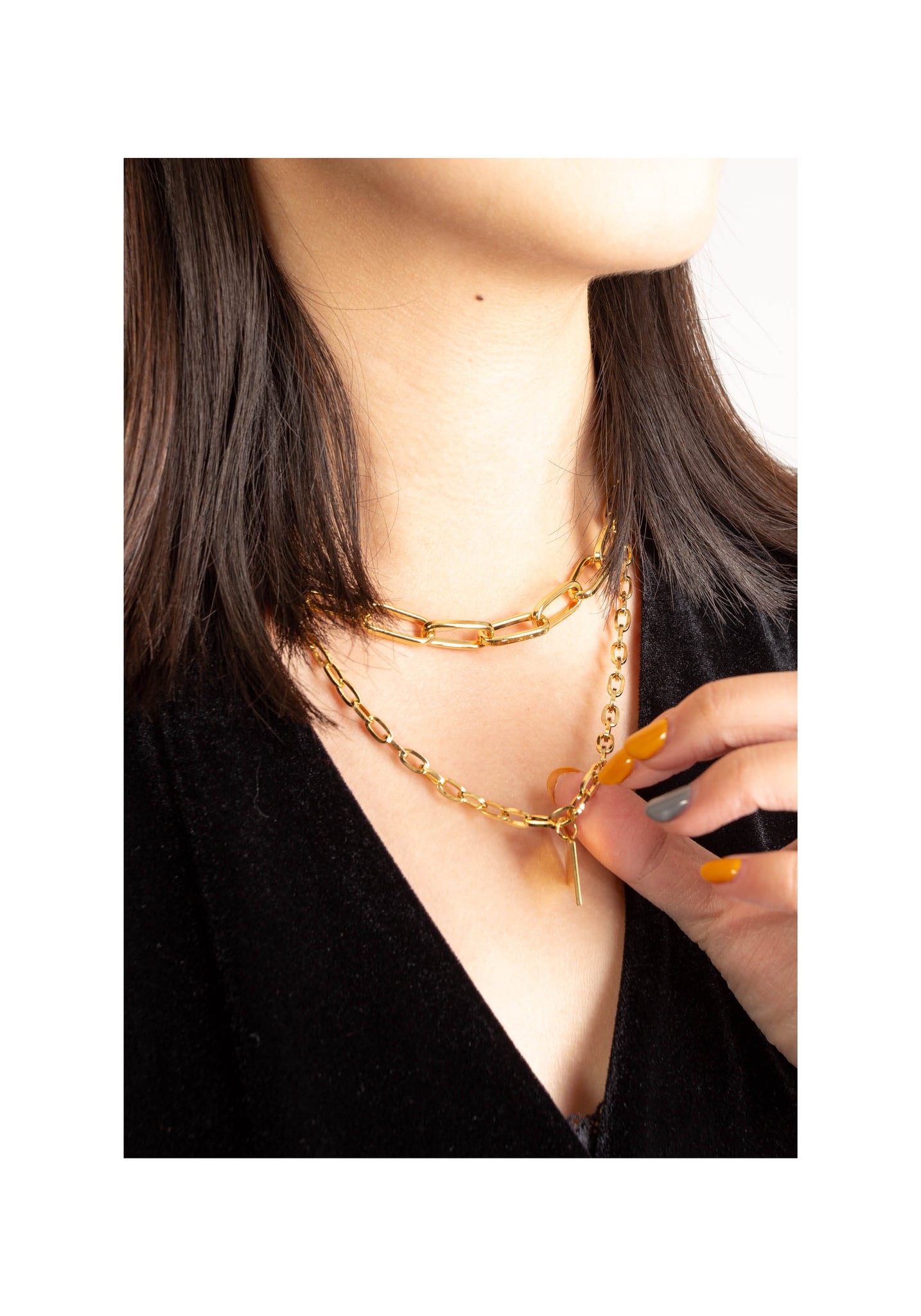 Double Chain Square Pendant Necklace Gold - whoami
