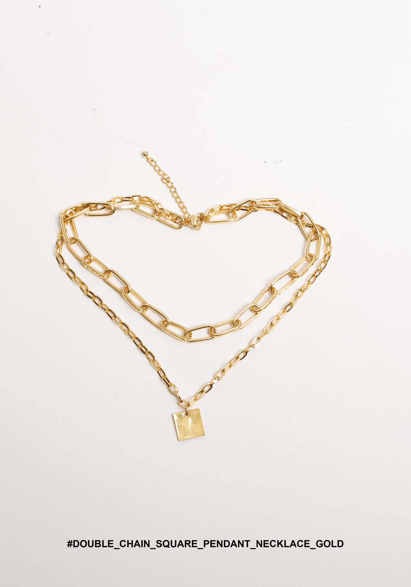 Double Chain Square Pendant Necklace Gold - whoami