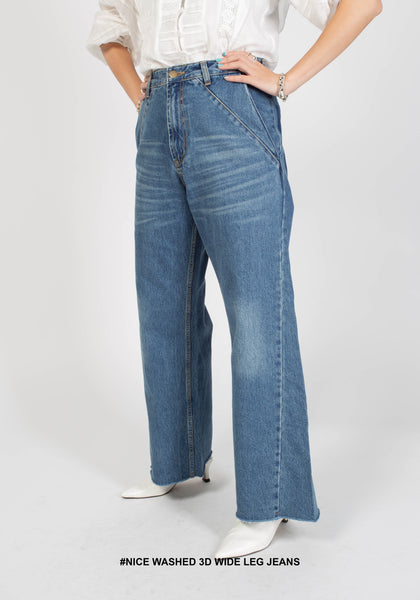 Nice Washed 3D Wide Leg Jeans