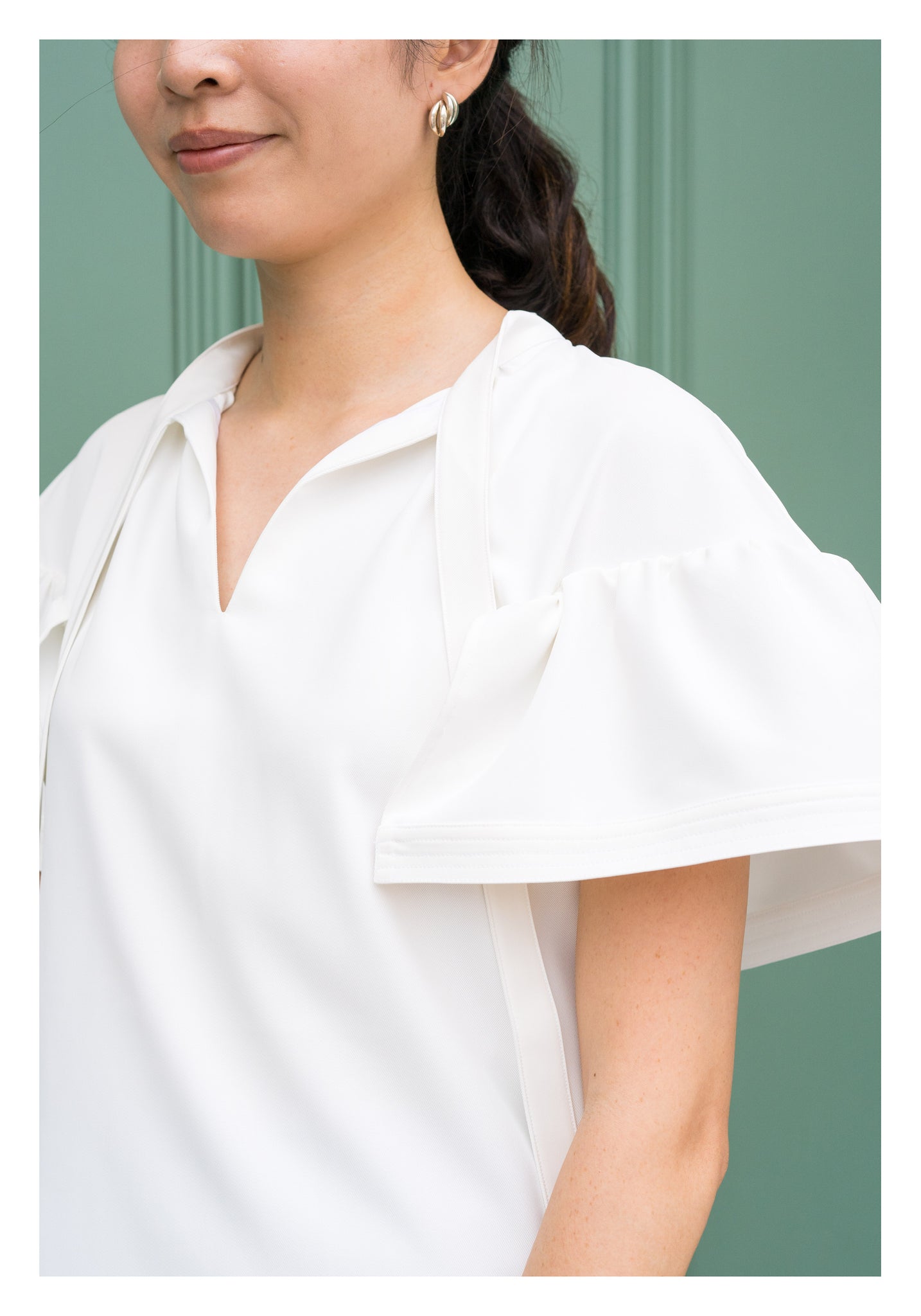 Open Collar Flare Sleeve Top White - whoami