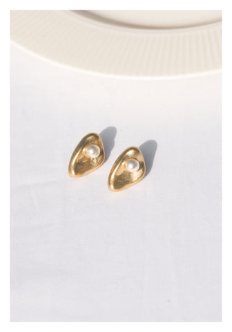 Pearl On Golden Stone Earrings - whoami