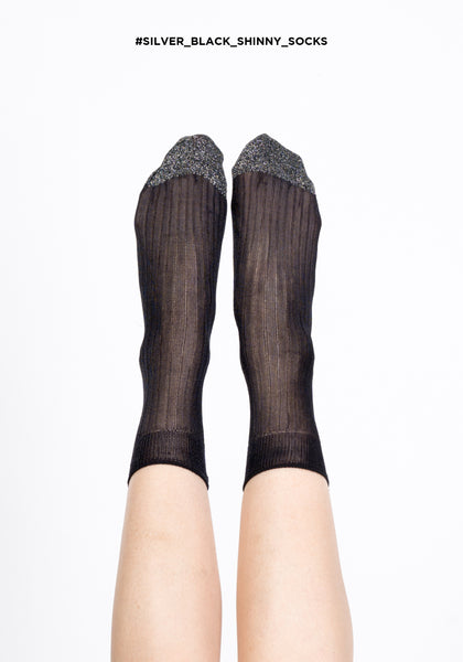 Silver Black Shinny Socks - whoami