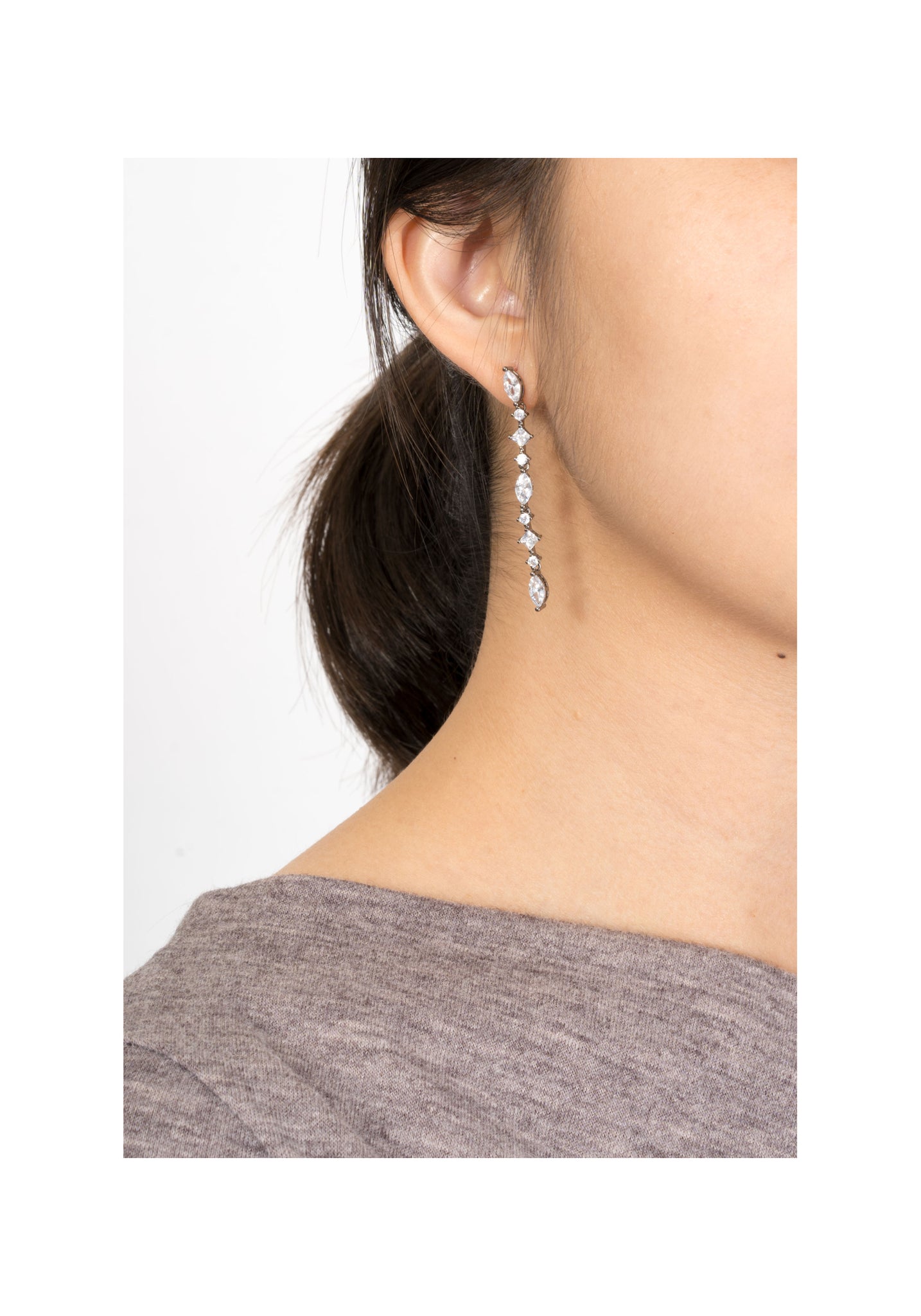 Almond And Diamond Gem Long Earrings - whoami