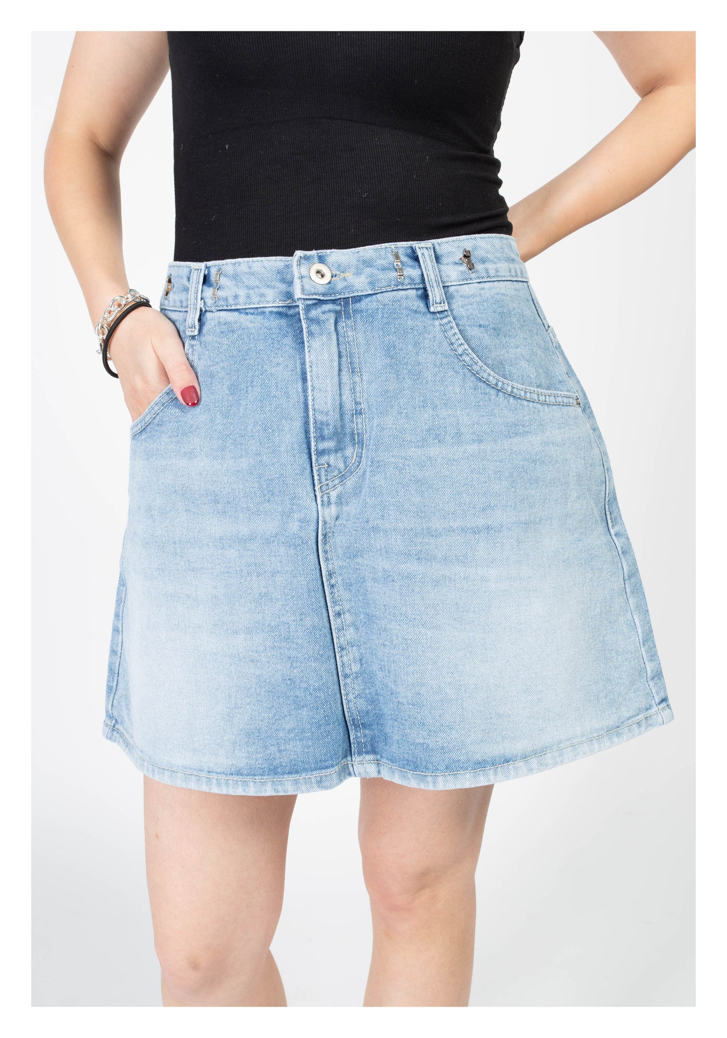 Side Buckle Denim Mini Skirt