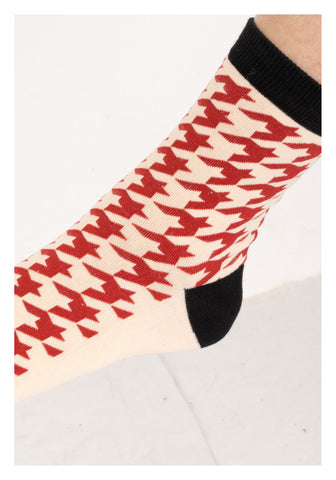Two Tone Houndstooth Socks Red - whoami