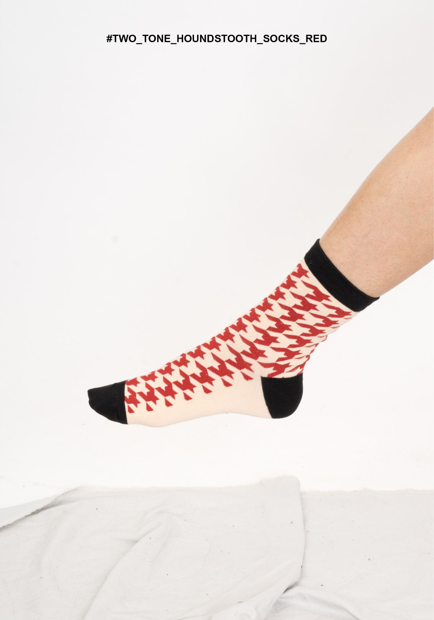 Two Tone Houndstooth Socks Red - whoami