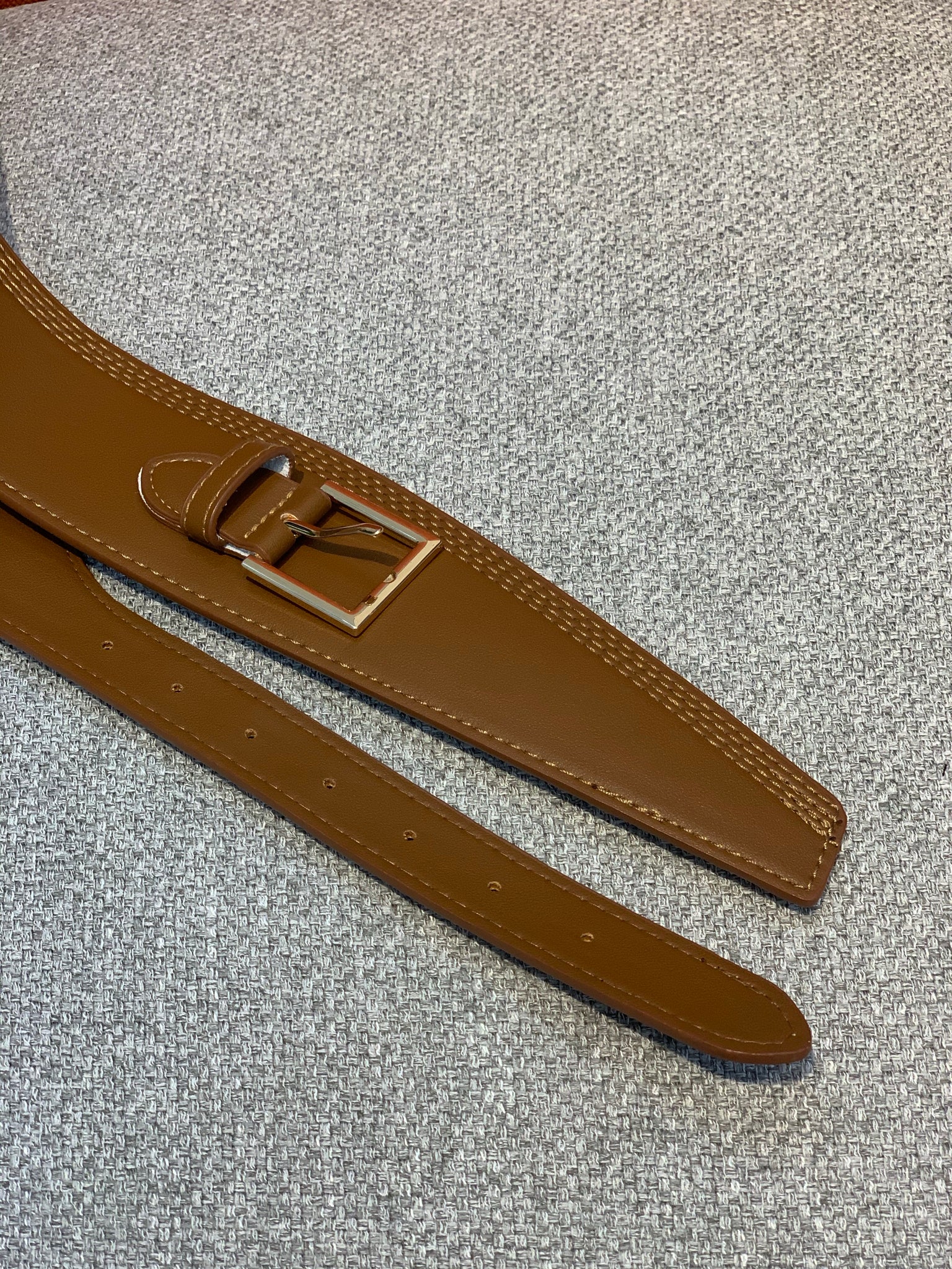 Thick Stitched Buckle Belt Camel