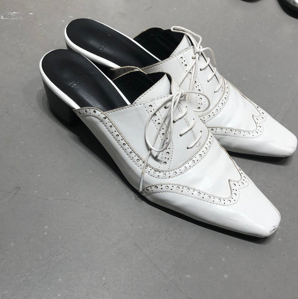 Sample Slim Lace Up Mules White