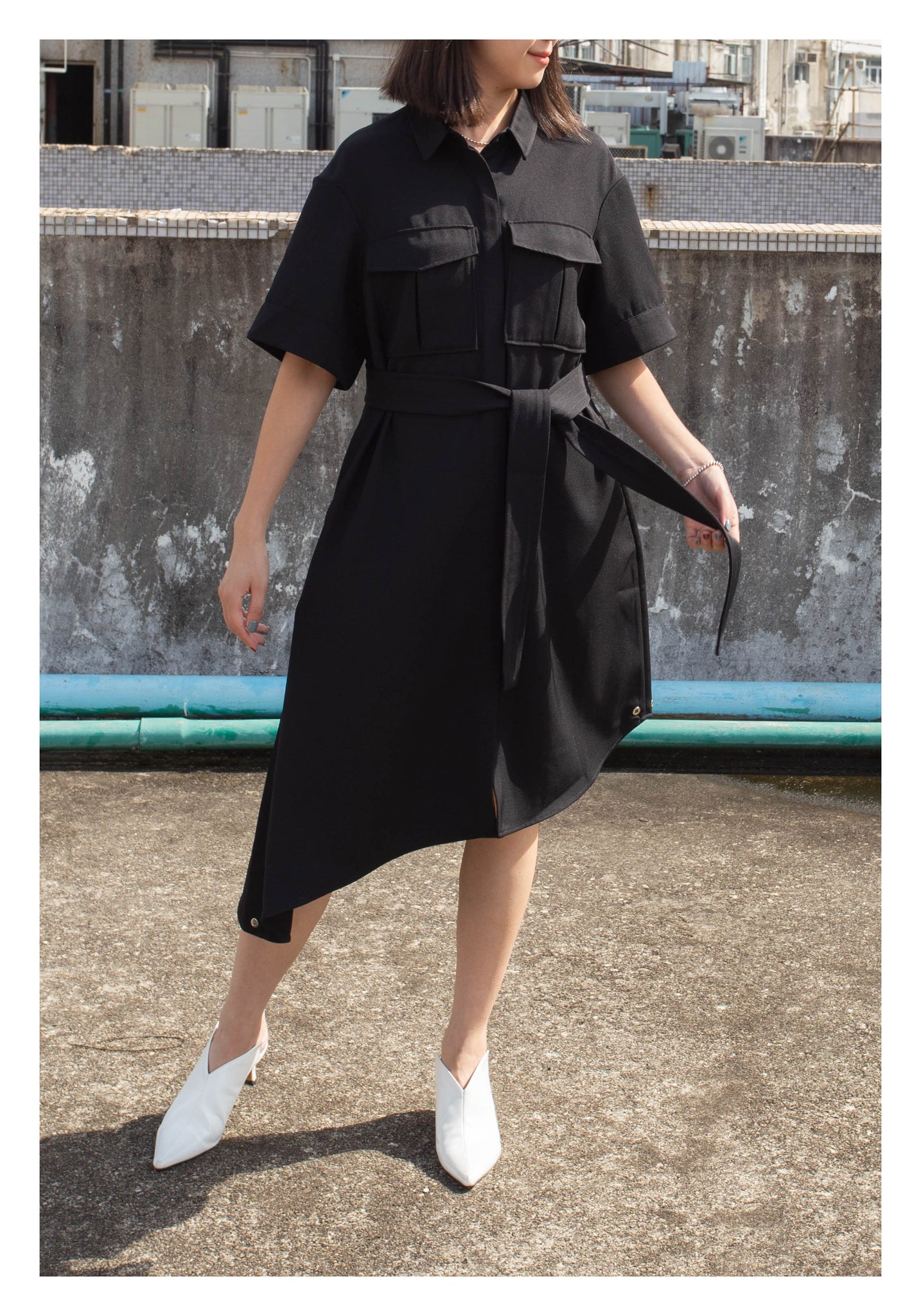 Safari Asymmetrical Hem Dress Black - whoami