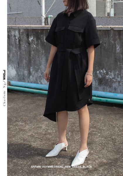 Safari Asymmetrical Hem Dress Black - whoami