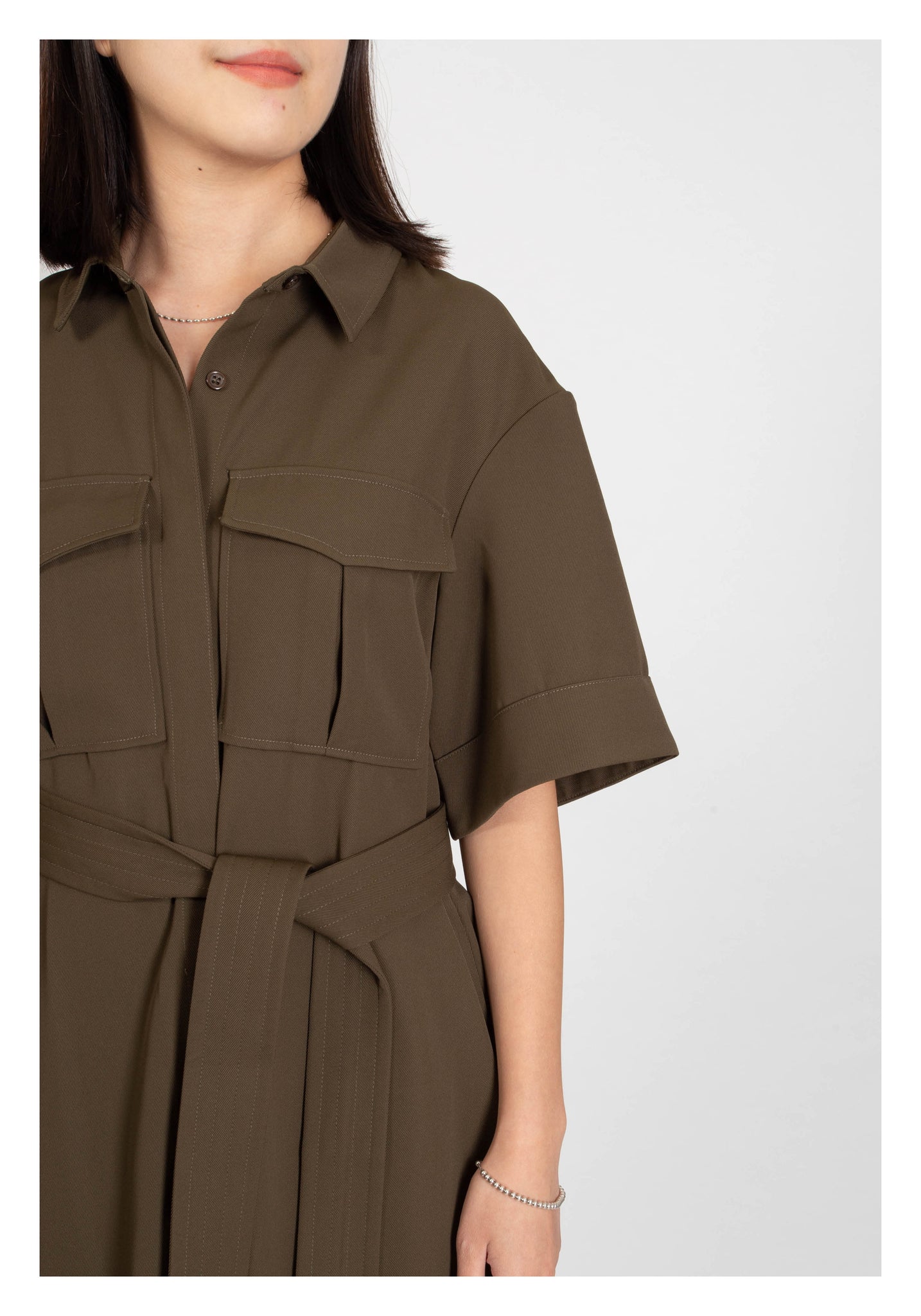 Safari Asymmetrical Hem Dress Military Green - whoami