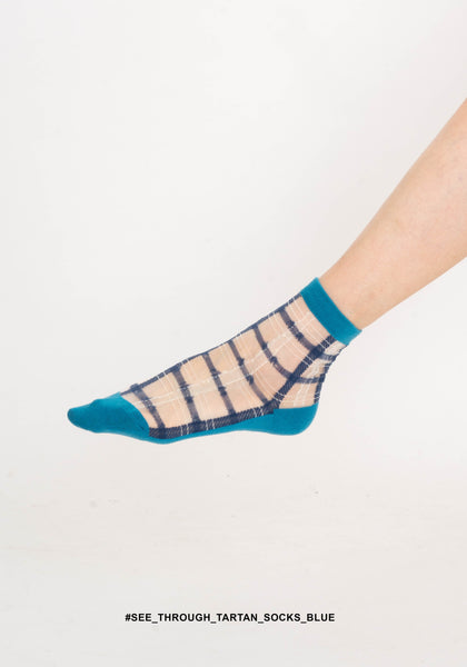 See Through Tartan Socks Blue - whoami