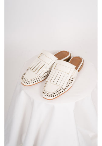 Woven Fringe Mules White - whoami