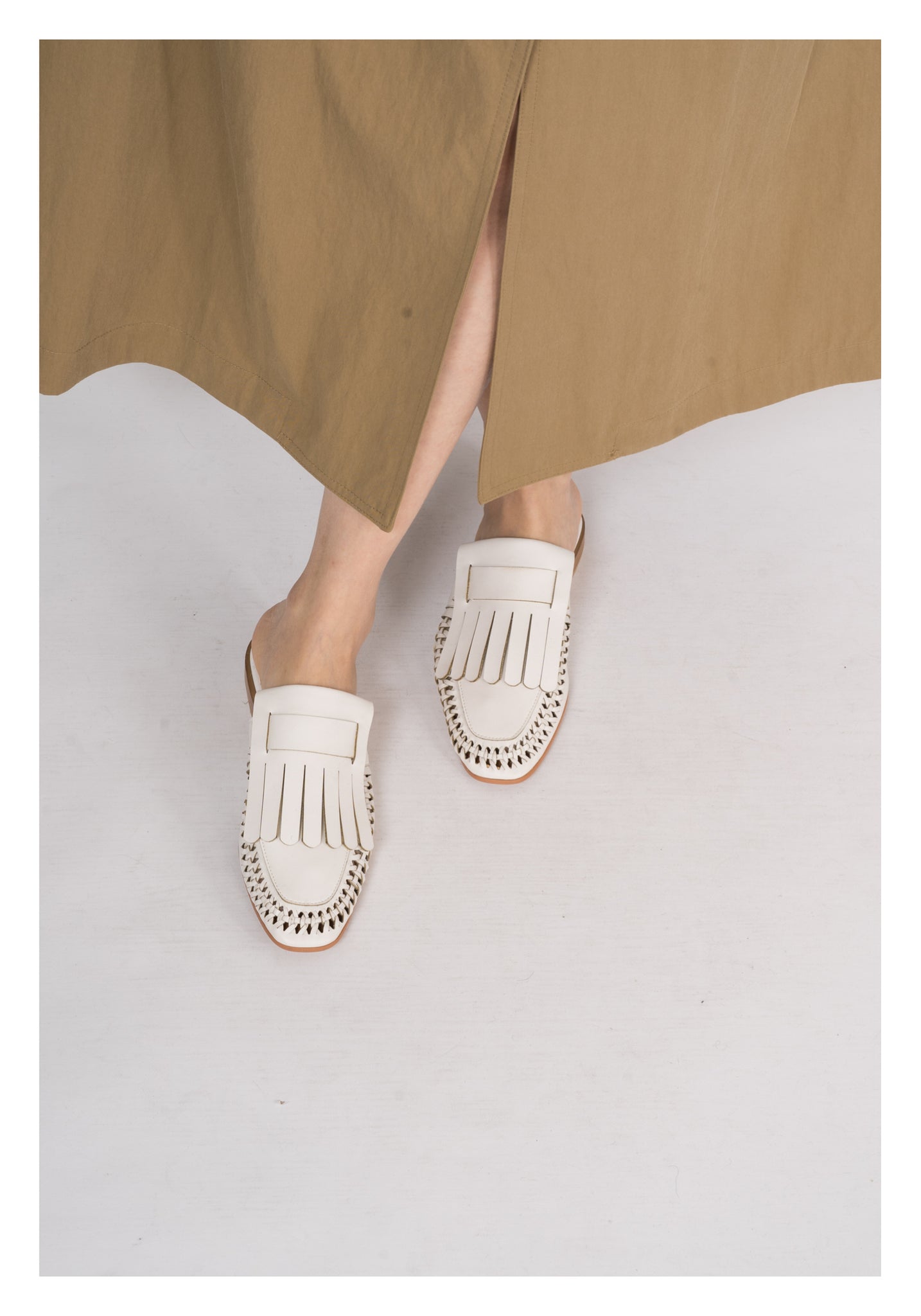 Woven Fringe Mules White - whoami